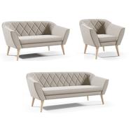 Canapé Beige Ensemble salon 3+2+1 places Canapé velours pieds en bois hêtre