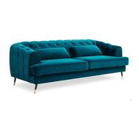 Canapé capitonné 3 places style boudoir Glams Velours Bleu canard