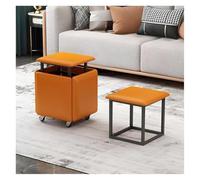 Canapé carré empilable 5 en 1 avec Pouf gigogne et Repose-Pieds Mobile, siège Cube en Cuir pour Chambre ou Salon, Jaune 35 cm (Orange 35 cm)