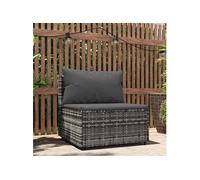 vidaXL Canapé central de jardin 319769 – Résine tressée, coussins gris