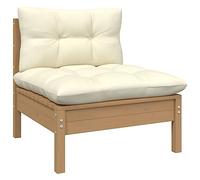 Canapé central de jardin en bois de pin massif avec coussins marron miel, canapé modulaire pour terrasse et balcon, ensemble salon d'extérieur confortable avec coussins crème, supportant 110 kg