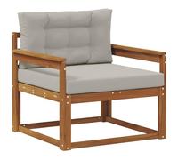 Canapé central d'extérieur naturel en bois d'acacia massif avec rembourrage résistant aux intempéries, hauteur d'assise 37 cm, module de salon moderne pour balcon et terrasse