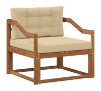 Canapé central d'extérieur naturel en bois d'acacia massif, module d'assise résistant aux intempéries avec coussin rembourré, extension flexible pour balcon, terrasse