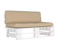 Canapé Central Palette de Jardin en Bois de Pin Imprégné Blanc avec Coussins Beige, Meuble d'Extérieur Résistant aux Intempéries pour Terrasse ou Salon, Confortable et Modulaire 110x65x55 cm