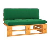 Canapé Central Palette de Jardin en Bois Pin Imprégné Marron Miel avec Coussins Vert - Salon d'Extérieur Modulaire Résistant aux Intempéries pour Terrasse et Jardin Confortable et Facile à Assembler