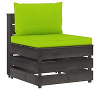 Canapé Central Sectionnel en Bois de Pin Imprégné Gris avec Coussins Vert Vif - Salon de Jardin Modulaire Résistant aux Intempéries pour Terrasse, Extérieur et Intérieur Facile à Assembler