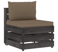 Canapé Central Sectionnel en Bois Pin Imprégné Gris avec Coussins Taupe - Salon de Jardin Modulaire Résistant aux Intempéries pour Terrasse, Balcon ou Intérieur - Design Rustique et Confortable