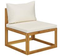 Canapé Central Sectionnel Extérieur en Bois d'Acacia Massif avec Coussin Blanc Crème, Canapé Modulaire Confortable pour Jardin, Terrasse, Salon d'Extérieur, Résistant aux Intempéries et Durable
