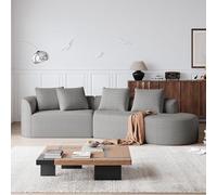 Canapé Chenille : Canapé d'angle moderne, capitonné et surdimensionné, 4 places, assise extra profonde et large, canapé incurvé évoquant un nuage avec 4 coussins décor, Black,White, W3349S00008