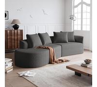 Canapé Chenille : Canapé d'angle moderne, capitonné et surdimensionné, 4 places, assise extra profonde et large, canapé incurvé évoquant un nuage avec 4 coussins décor, Black,White, W3349S00013