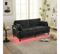 Canapé chenille moderne pieds bois éclairage LED ambiant télécommande ports USB-C/USB-A poche latérale rangement coussins mousse soutien assise dossier style minimaliste recharge instant (Noir)