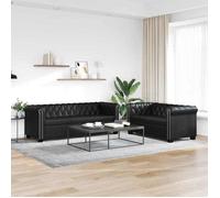 Canapé Chesterfield 2 et 3 places en cuir synthétique noir - VIDAXL - Fixe - Moelleux - Accoudoirs - 146x77cm