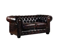Canapé chesterfield 2 places BRENTON 100% cuir de buffle - Marron reflets châtains