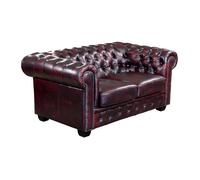 Canapé chesterfield 2 places BRENTON 100% cuir de buffle - Bordeaux