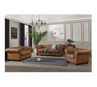 Canapé chesterfield 2 places BRENTON 100% cuir de buffle premium - Caramel vintage