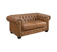 Canapé chesterfield 2 places BRENTON 100% cuir de buffle premium - Caramel vintage Camel