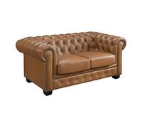 Canapé chesterfield 2 places BRENTON 100% cuir de buffle premium - Caramel vintage