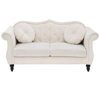 Canapé Chesterfield 2 places en velours beige SKIEN