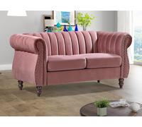 Canapé chesterfield 2 places en velours vieux rose TRUMBO