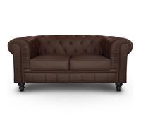 Canapé Chesterfield 2 places - MENZZO - Marron - Classique - Intemporel - Cuir - Fixe