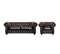 Canapé chesterfield 3+1 places BRENTON 100% cuir de buffle - Marron reflets châtains