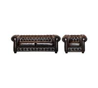 Canapé chesterfield 3+1 places BRENTON 100% cuir de buffle - Marron reflets châtains