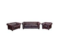 Canapé chesterfield 3+2+1 places BRENTON 100% cuir de buffle - Bordeaux