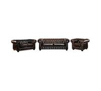 Canapé chesterfield 3+2+1 places BRENTON 100% cuir de buffle - Marron reflets châtains