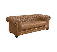 Canapé chesterfield 3 places BRENTON 100% cuir de buffle premium - Caramel vintage