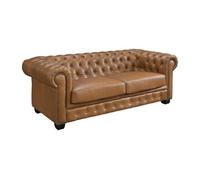 Canapé chesterfield 3 places BRENTON 100% cuir de buffle premium - Caramel vintage