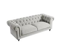 Canapé chesterfield 3 places en tissu gris clair CRONEL