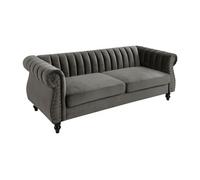 Canapé chesterfield 3 places en velours TRUMBO - Gris Gris