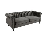 Canapé chesterfield 3 places en velours TRUMBO - Gris