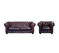 Canapé chesterfield 3 places et un fauteuil BRENTON 100% cuir de buffle - Bordeaux