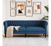 vidaXL Canapé Chesterfield 2 places bleu tissu