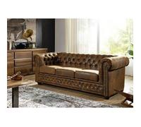 MASSIVMOEBEL24.DE Canapé 203x86 100% Polyester Brun 3 Places Chesterfield
