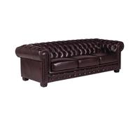 Canapé chesterfield 4 places BRENTON 100% cuir de buffle bordeaux