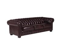 Canapé chesterfield 4 places BRENTON 100% cuir de buffle bordeaux