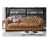 Canapé chesterfield 4 places BRENTON 100% cuir de buffle - Caramel vintage