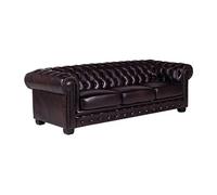 Canapé chesterfield 4 places BRENTON 100% cuir de buffle - Marron reflets châtains