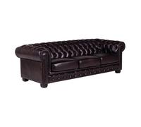 Canapé chesterfield 4 places BRENTON 100% cuir de buffle - Marron reflets châtains
