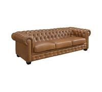 Canapé chesterfield 4 places BRENTON 100% cuir de buffle premium - Caramel vintage