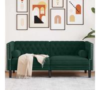 vidaXL Canapé Chesterfield 2 places velours vert foncé avec traversins