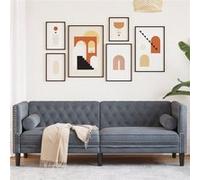 vidaXL Canapé Chesterfield avec traversins 3 places velours gris foncé