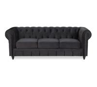 Canape Chesterfield Velours 3 Places Altesse Noir