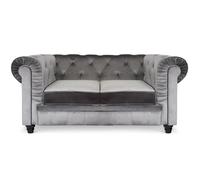 Canapé Chesterfield Velours Argent - MENZZO - 2 places - Classique - Intemporel - Gris