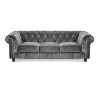 Canapé Chesterfield Velours Argent - MENZZO - 3 places - Gris - Elégance - Chic - Moelleux