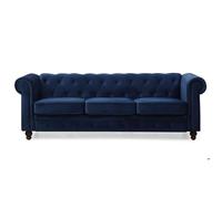 Canapé Chesterfield Velours Bleu - MENZZO - 3 places - Confort Moelleux - Elégance Chic