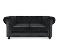 Canapé Chesterfield Velours Noir - MENZZO - 2 places - Fixe - Classique - Intemporel