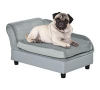 PawHut Canapé Chien Chat sur Pied avec Coffre de Rangement Style Moderne Coussin d'assise Amovible Grand Confort 76 x 45 x 43 cm Gris Clair